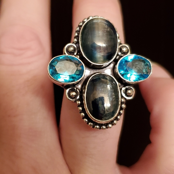 New Kyanite & Blue Topaz 925 Silver Ring. - Picture 3 of 12